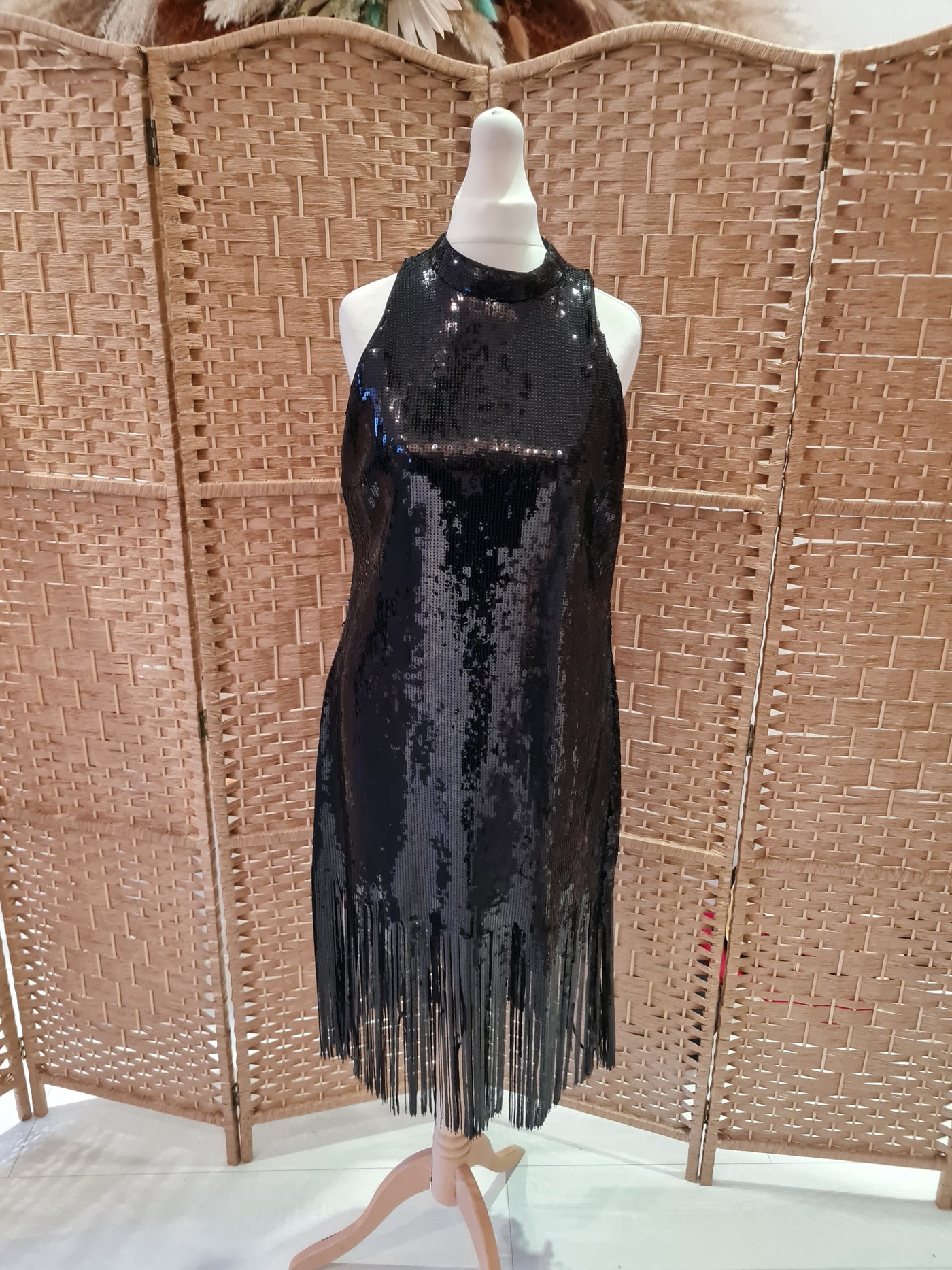 Zara Black Sequin Fringe Dress L The Wardrobe Zara Black Sequin Fringe Dress L The Wardrobe