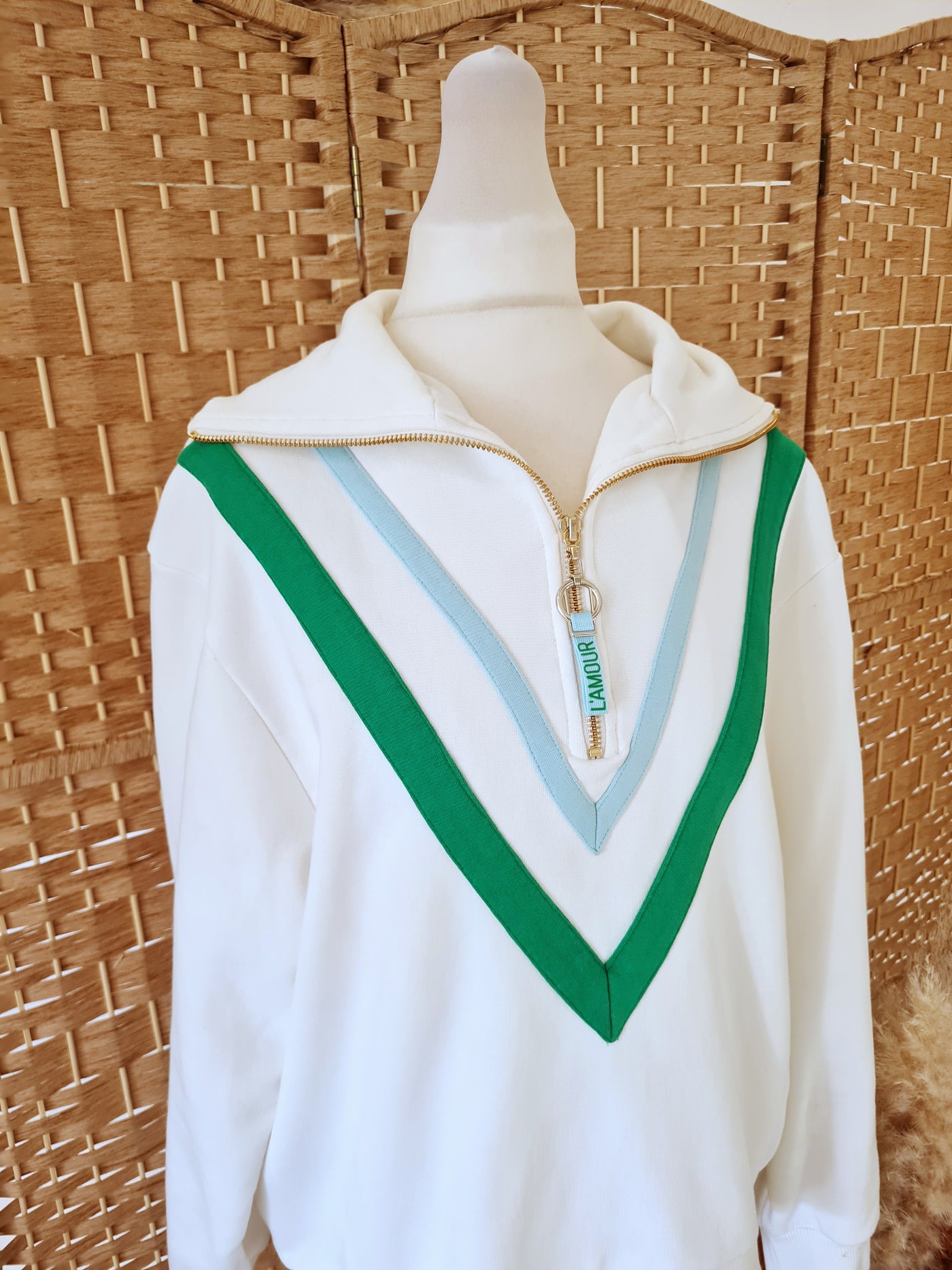 Rich&Royal white/green zip top M