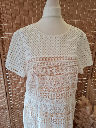 M&S white/nude lace dress 14