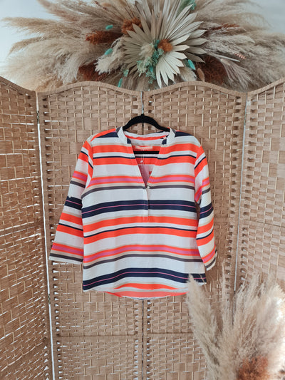 VillaGallo Navy/Coral Stripe Shirt M