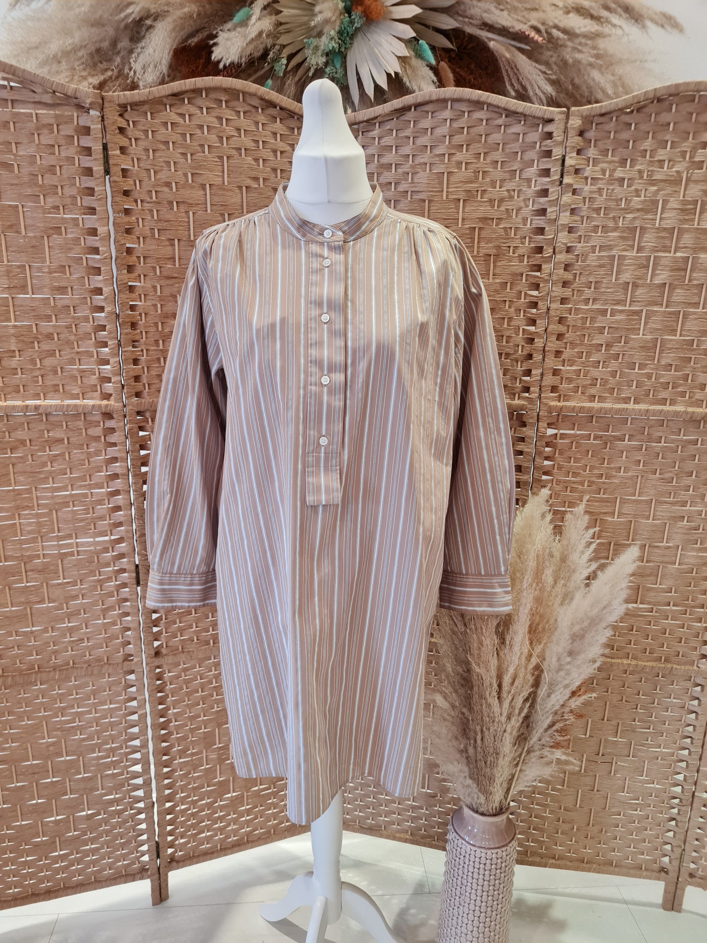 Arket Organic Camel Stripe Shirt Dress New 44
