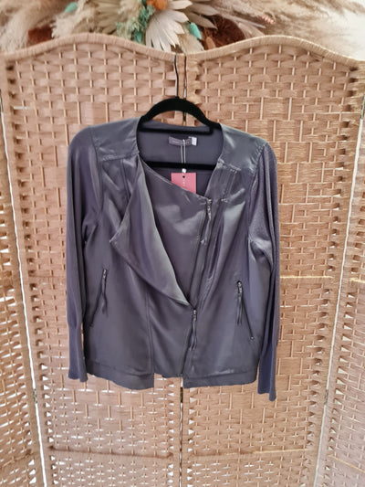 Mint Velvet Grey Fabric Biker Jacket 14