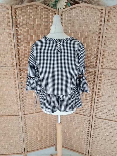 M&S Limited Edition Black/White Check Peplum Top Size 8