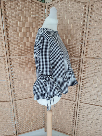 M&S Limited Edition Black/White Check Peplum Top Size 8