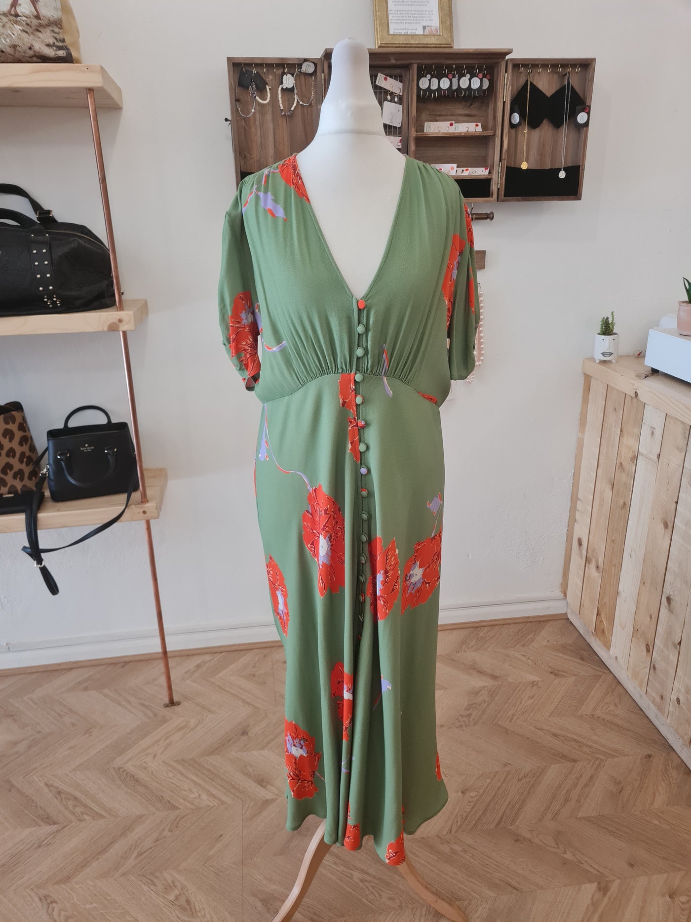 Ghost Green Floral Dress M NWT RRP £120