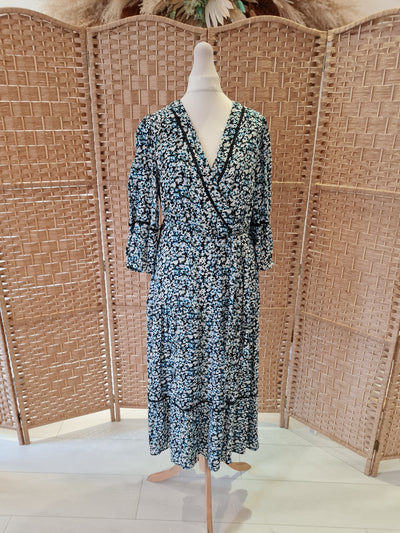 M&S Blue Floral Maxi Dress 10