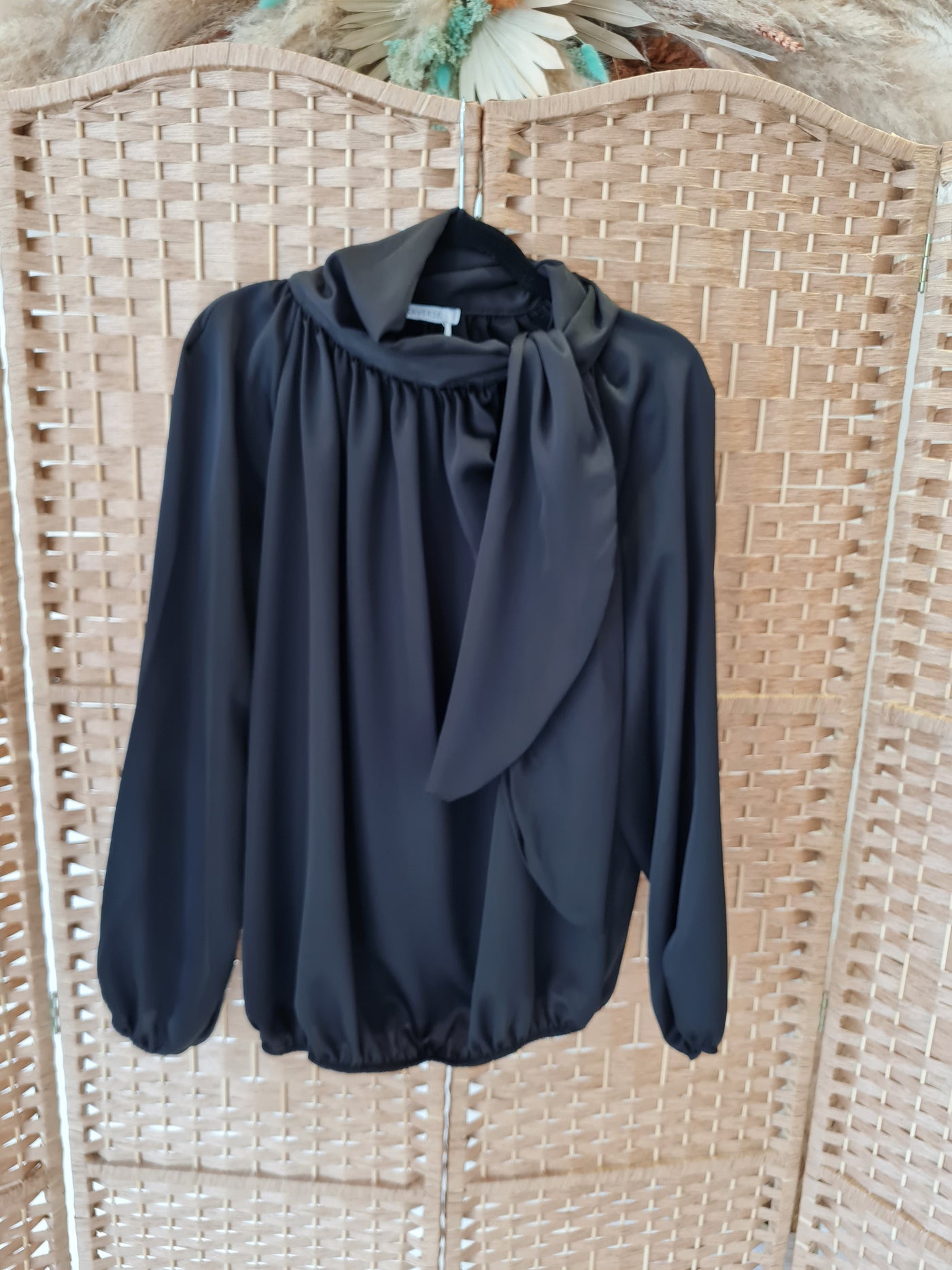 Satin pussy bow blouse in black one size