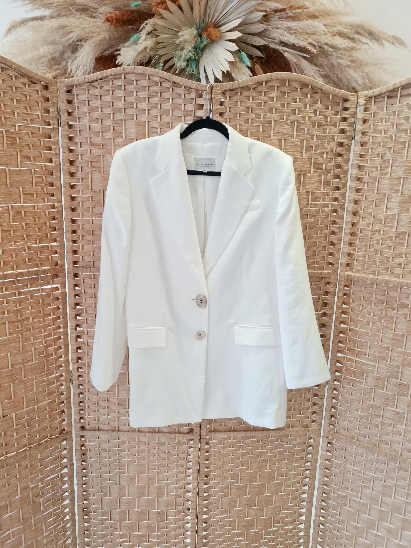 Veronika Maine White Linen Blend Blazer Size 14