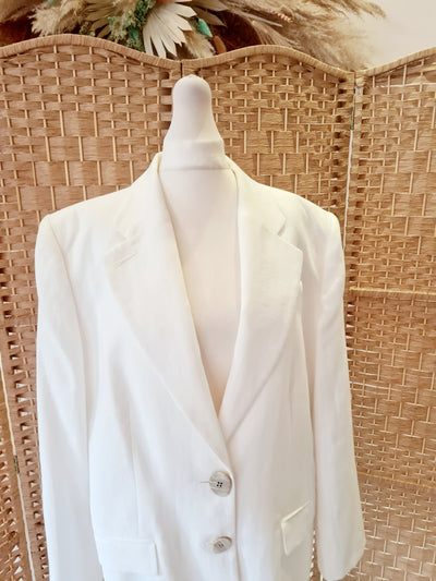 Veronika Maine White Linen Blend Blazer Size 14