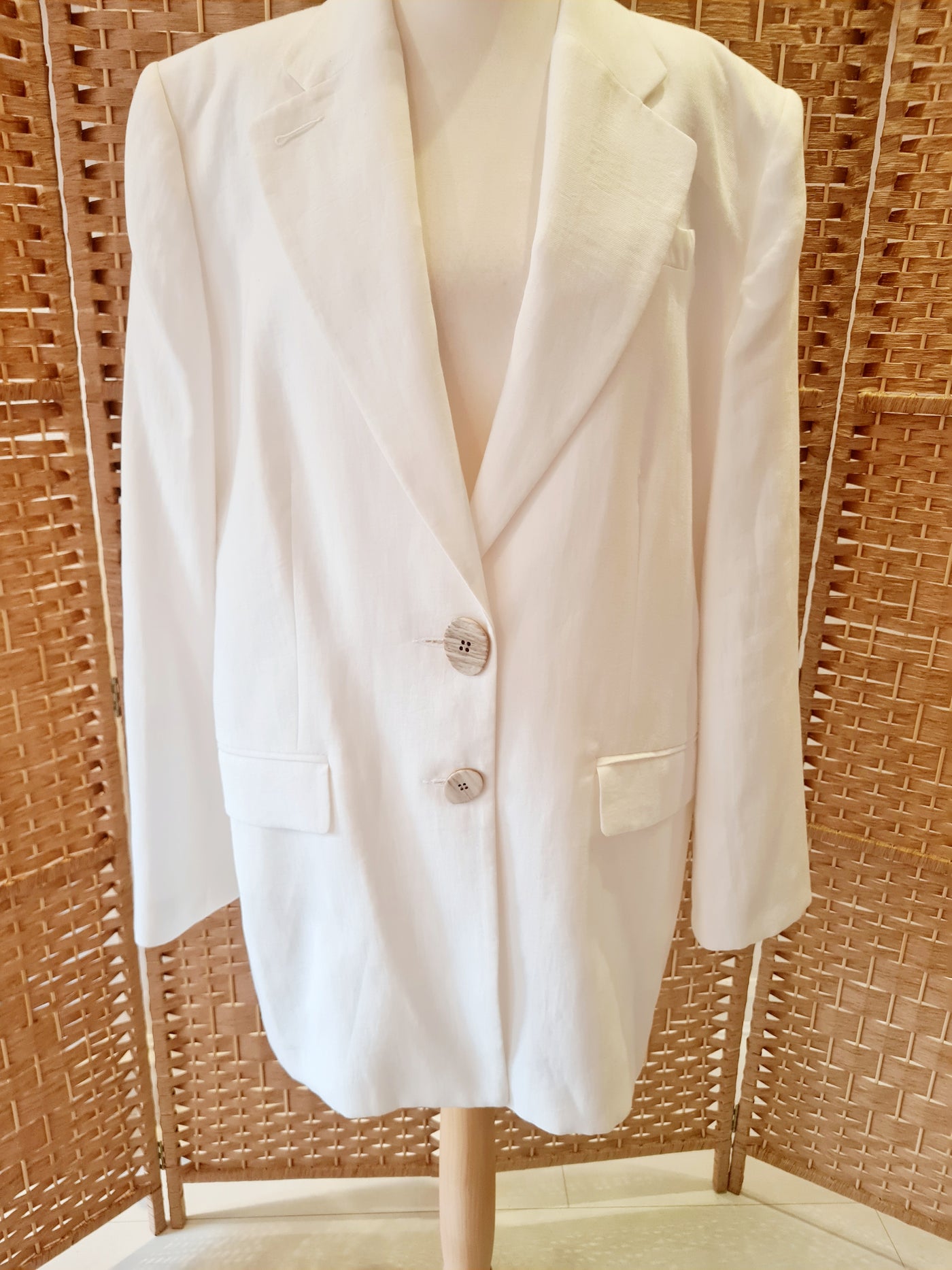 Veronika Maine White Linen Blend Blazer Size 14