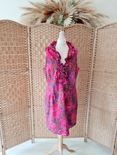 Kahyra Pink Ruffle Neck Shift Dress Size 12