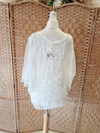 Exquiss's Paris White Lace Blouse Size Medium NWT