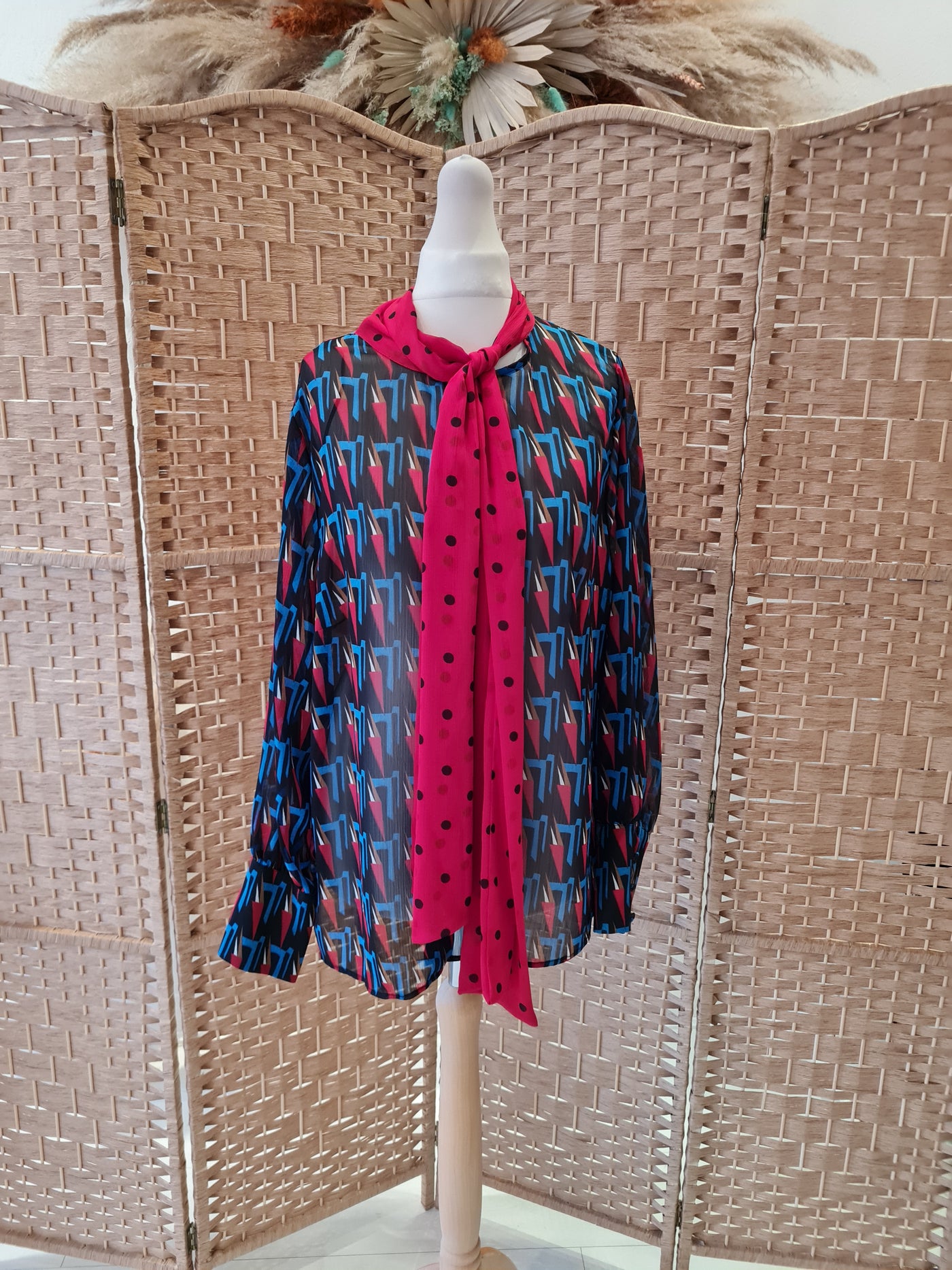 Savida Red/Teal Print Blouse Size Large