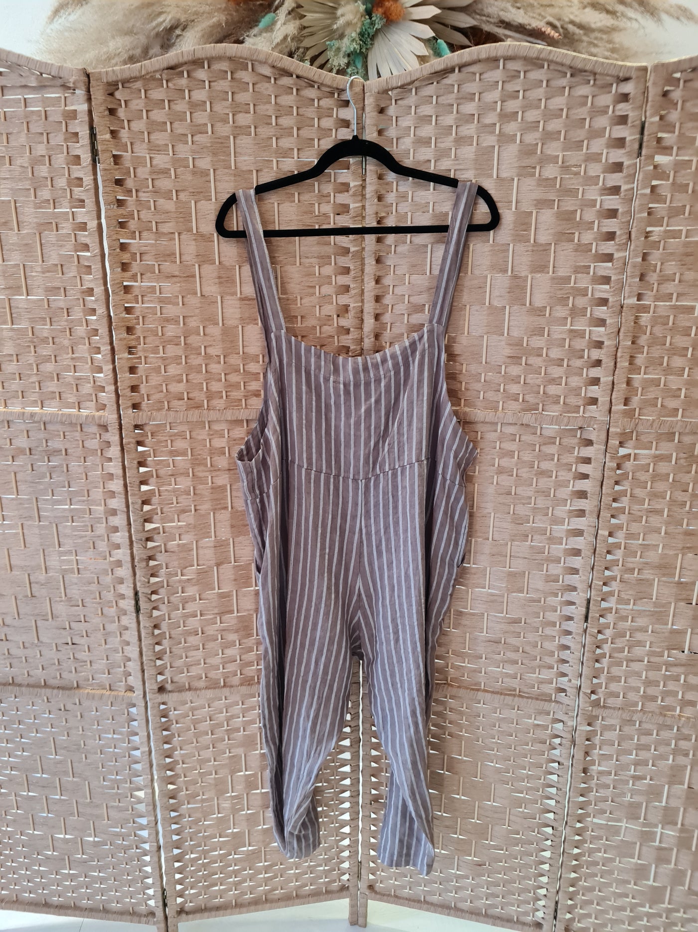 Charlie pinstripe pure linen dungarees in mocha