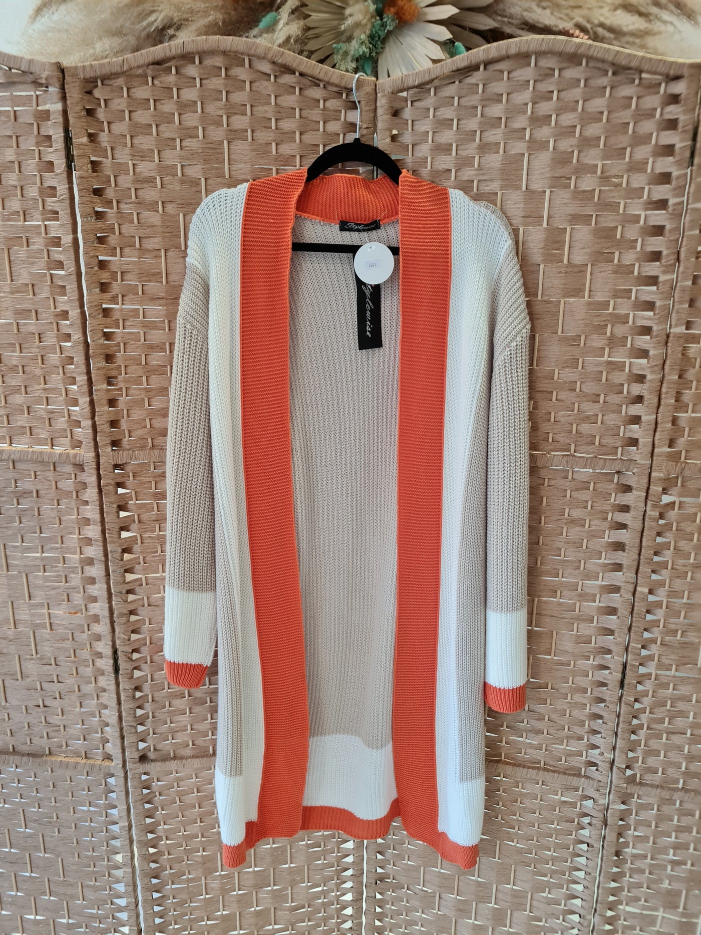 Wallace Longline Knitted Open Cardigan (Orange)