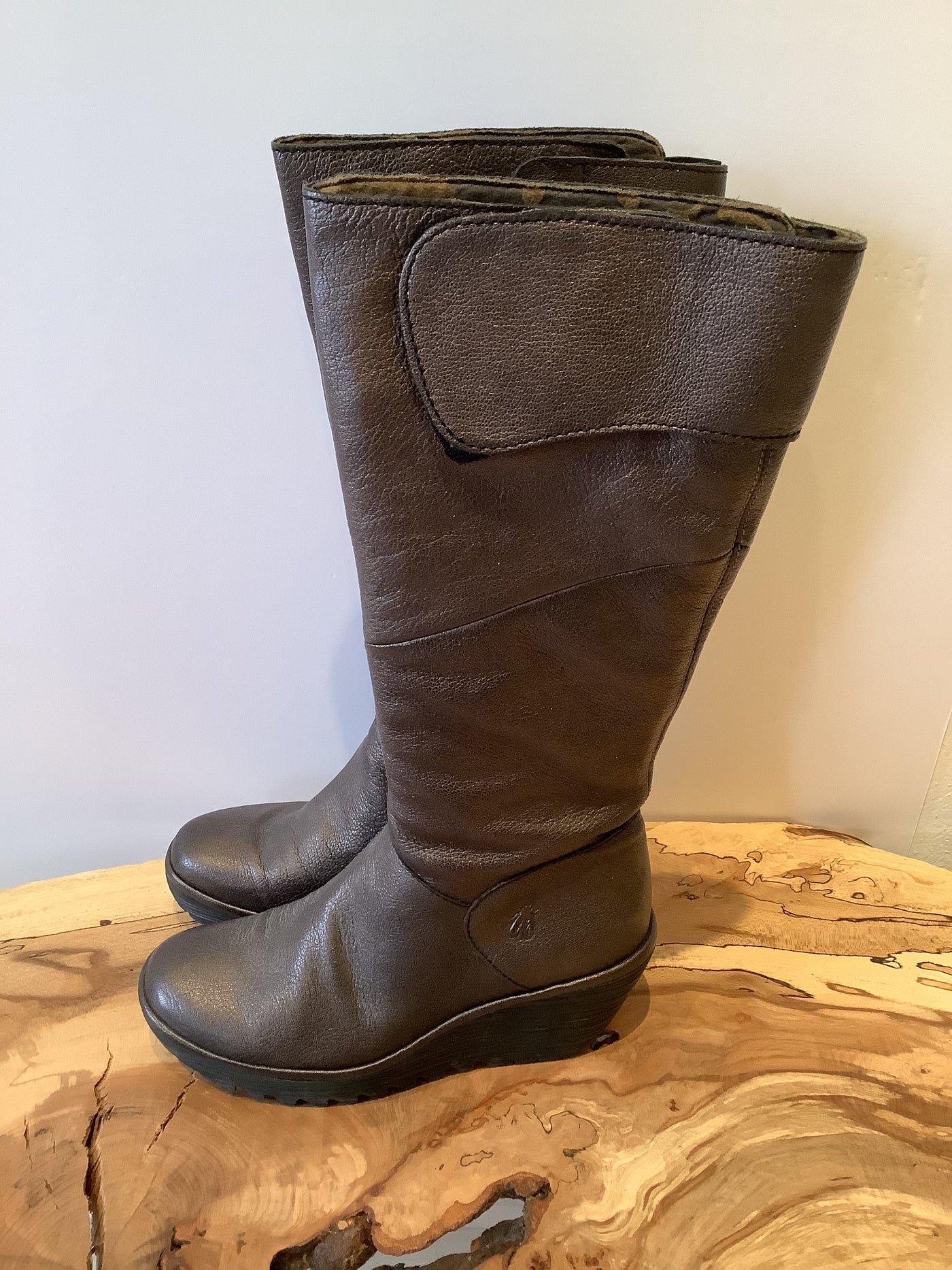 Fly London Brown Wedge Knee Boot Size 5 (New)