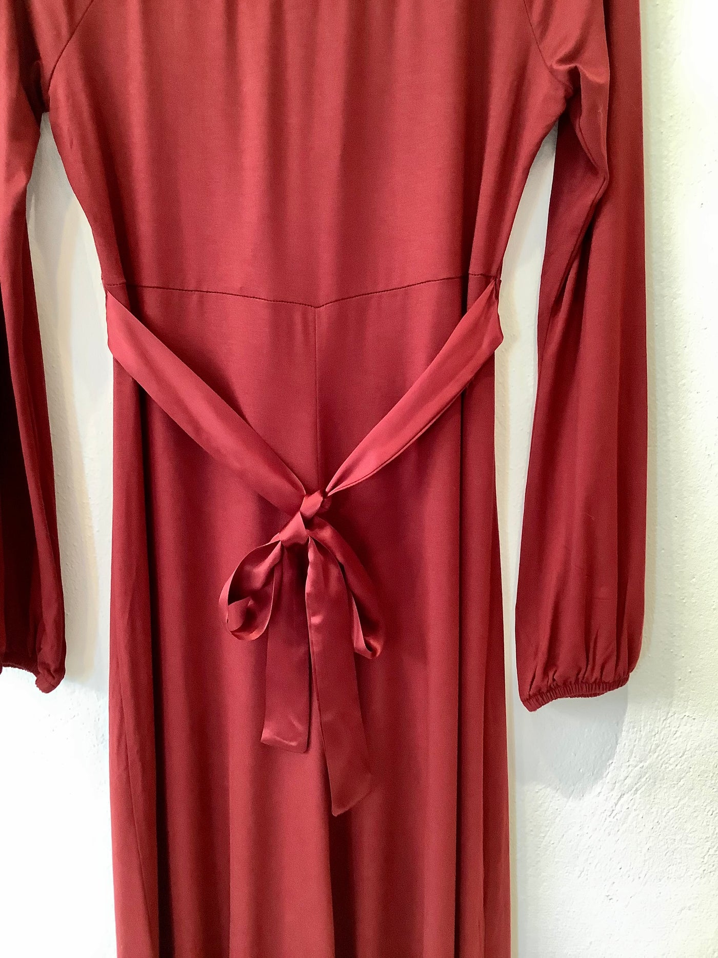 Nougat Red Silk Trim Dress