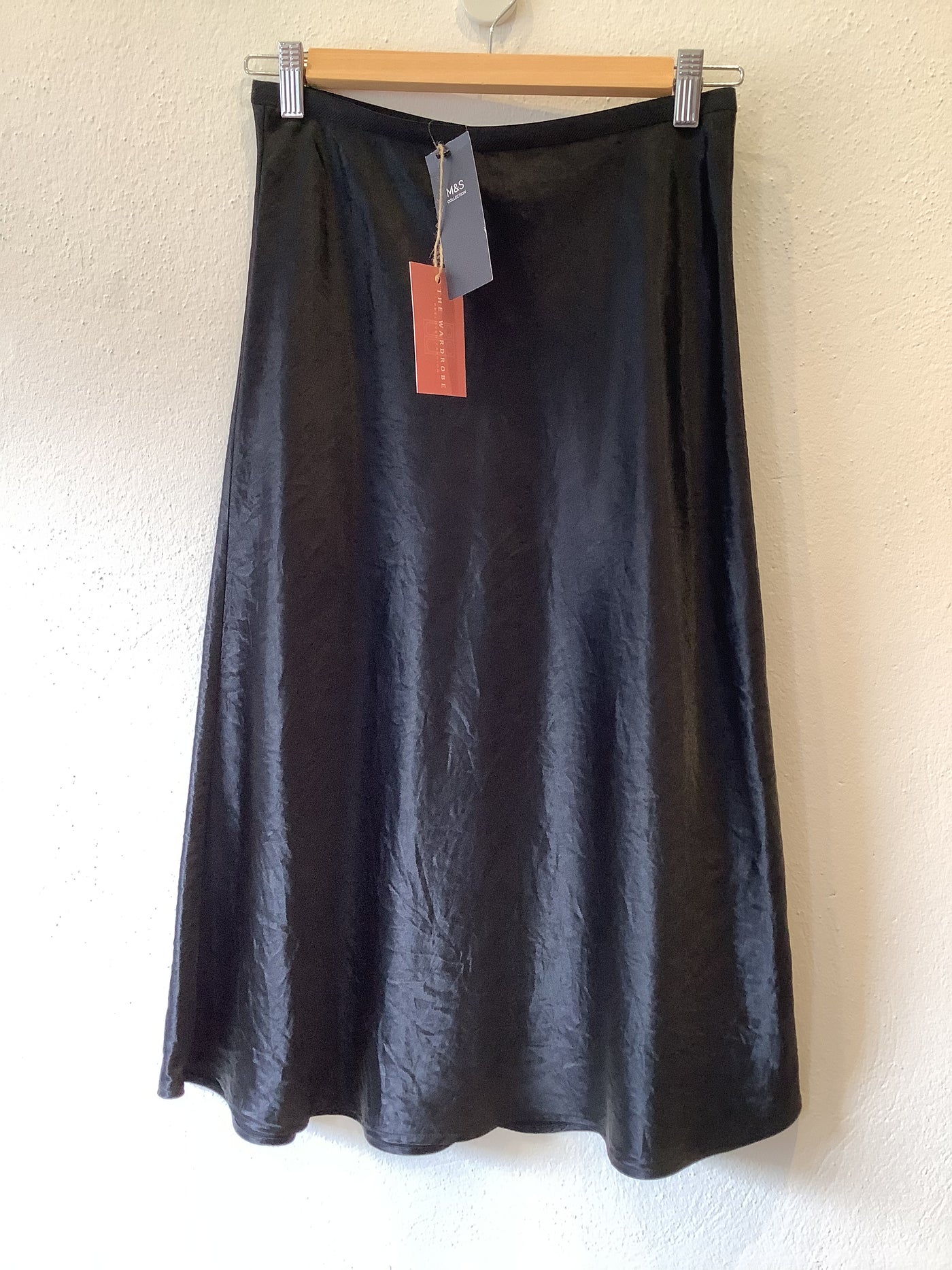 M&S Black silk midi skirt 8 New