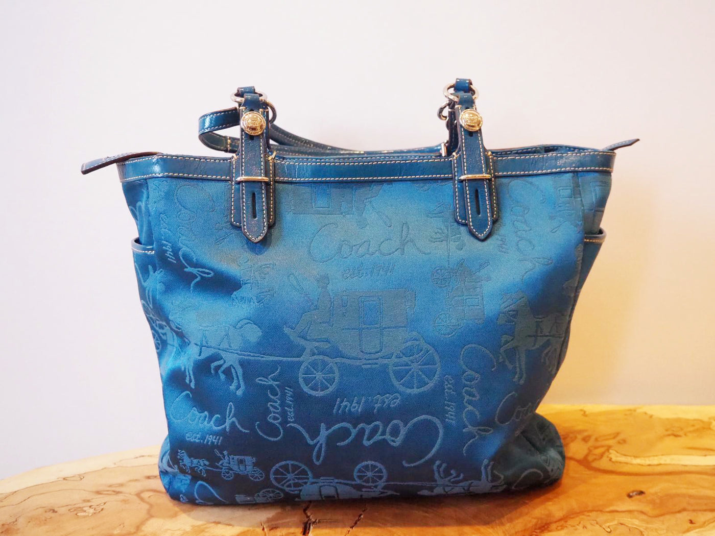 Coach horse & Carriage Turquoise Shoulder Bag