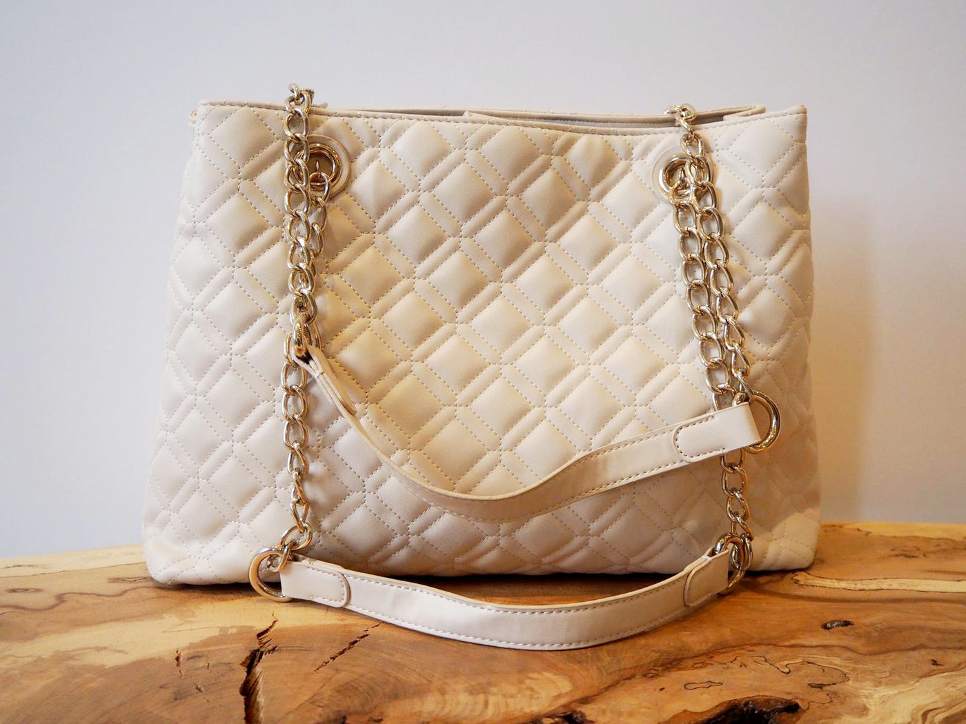 guess cream quilted bag