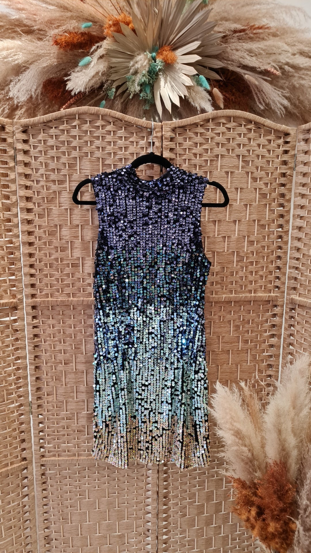 French Connection Black Multi High Neck Sequin Dress 8