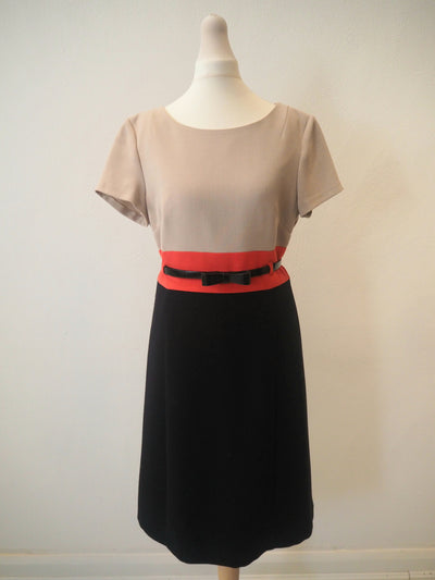 M&S Cream,Coral & Black dress Size 10