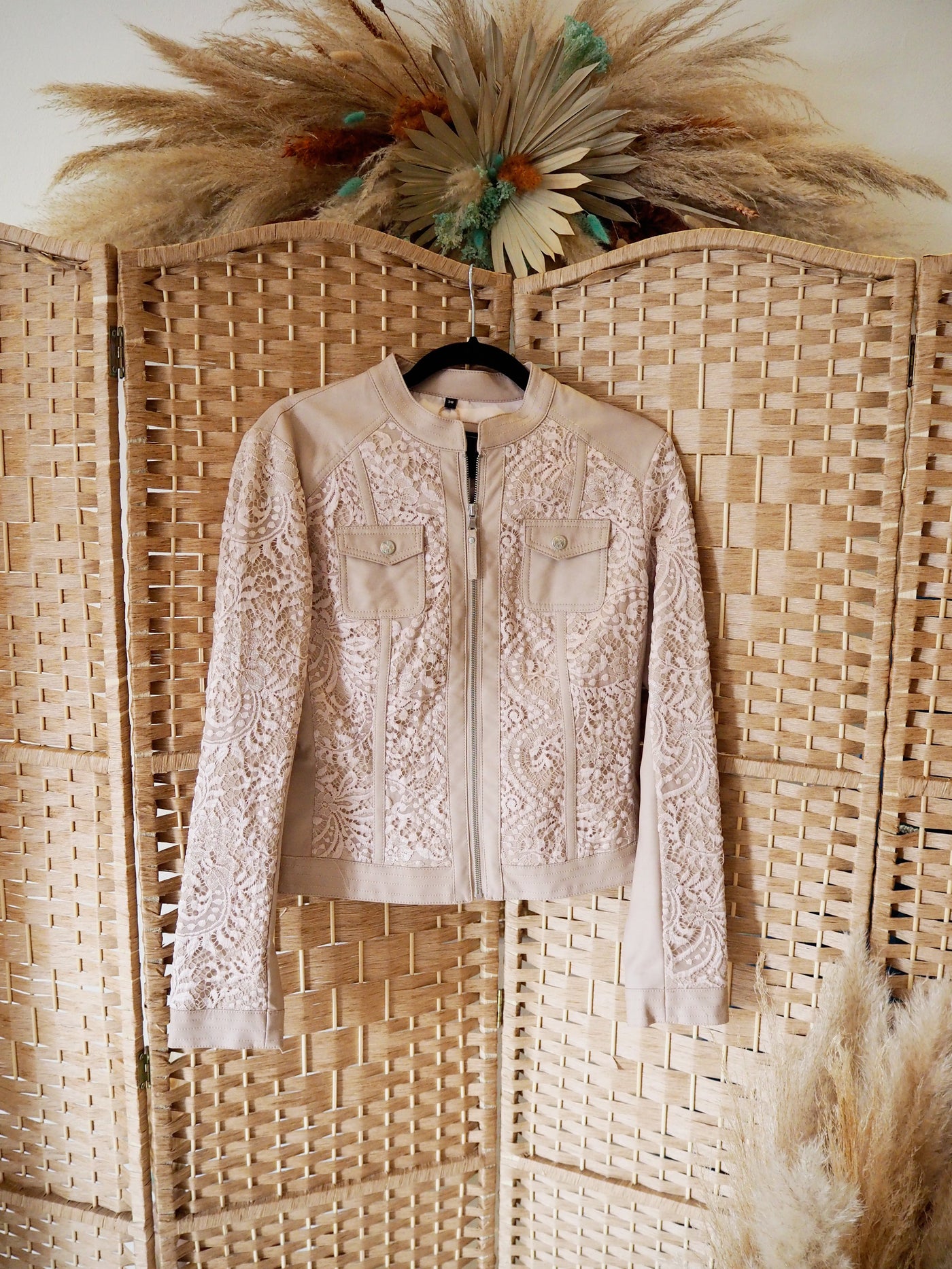 Rino & Pelle Taupe Lace/Pleather Jacket 10