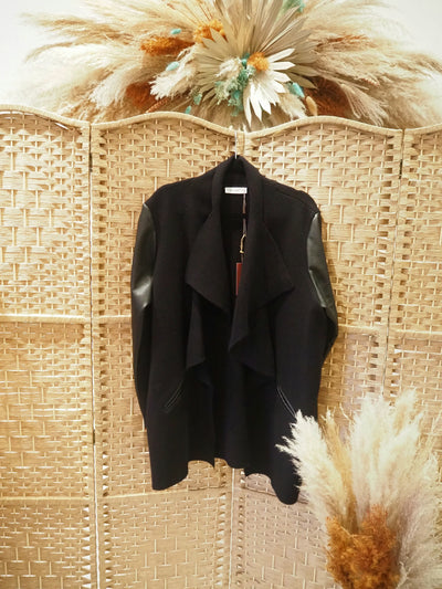 Gallery Black Leather Sleeve Waterfall Jacket XL