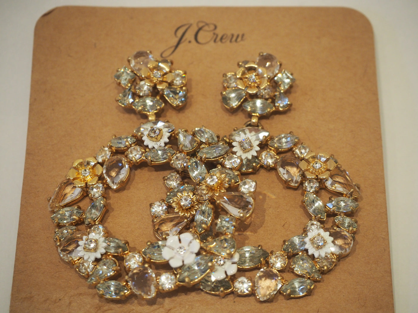 J.Crew Gold /Diamante Stud Hoop Earrings NEW