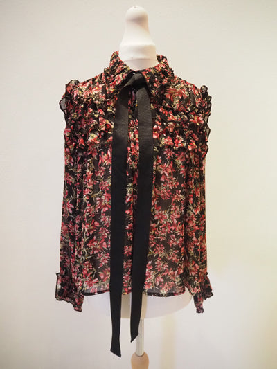 Zara Floral Tie Neck Blouse XS