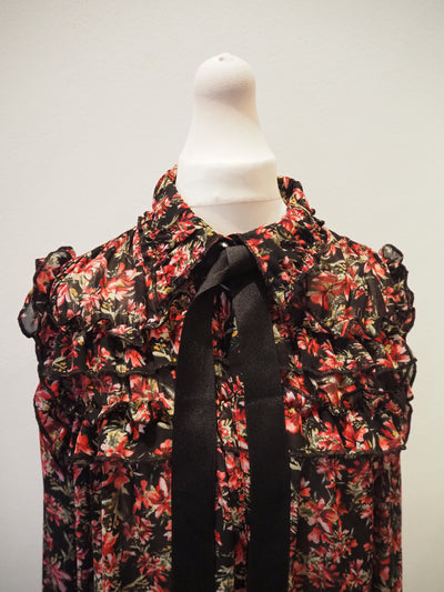 Zara Floral Tie Neck Blouse XS