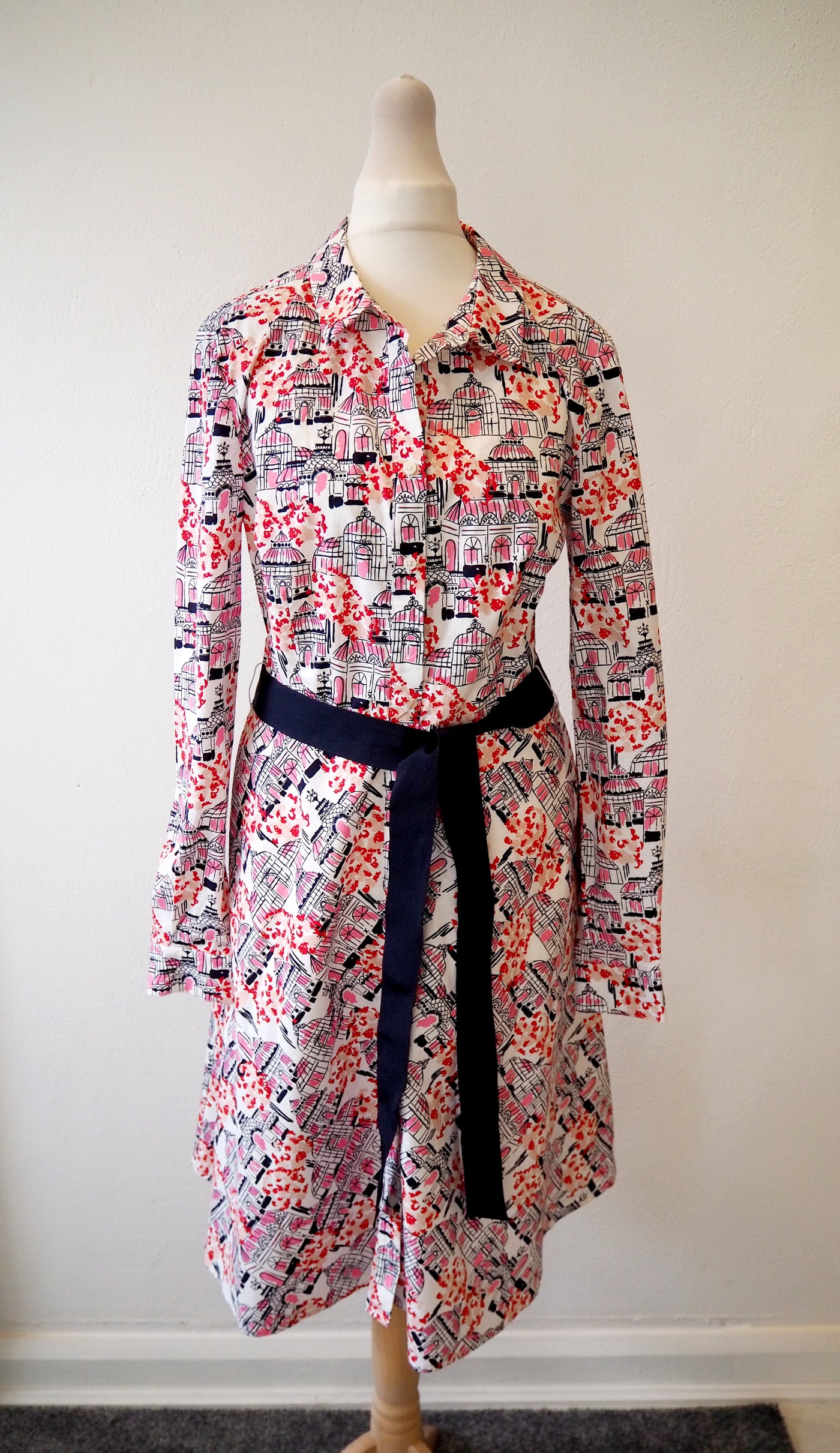 Boden Pink Print Belted Dress Size 10