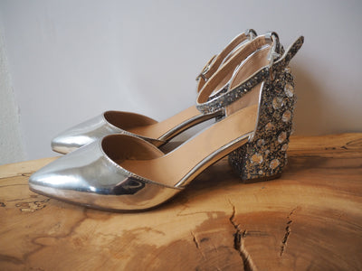 ASOS Jewelled Heel Silver Shoes 4 NEW