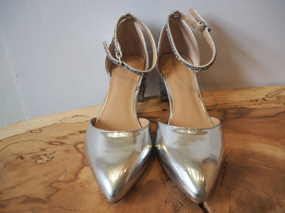 ASOS Jewelled Heel Silver Shoes 4 NEW