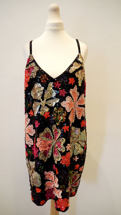 French Connection Black Floral Sequin Dress Size 10