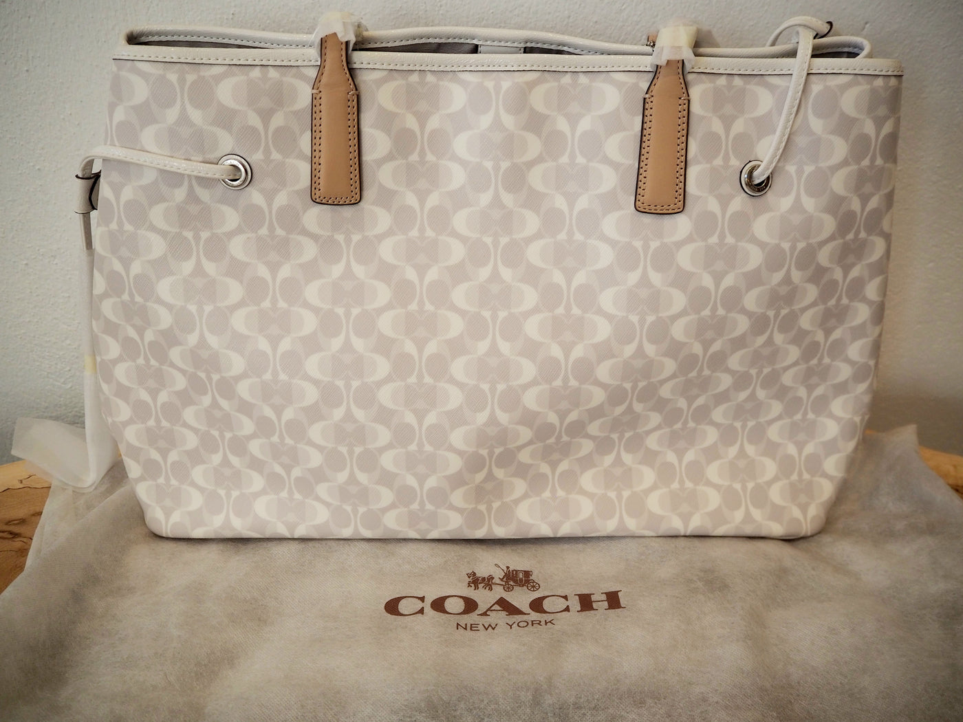 Coach Grey/White Large Tote New with Tags