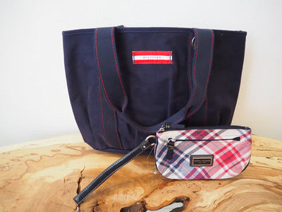 Tommy Hilfiger Navy Canvas Shopper with check purse