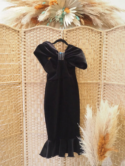 ASOS Black Velvet Off Shoulder Dress Size 10