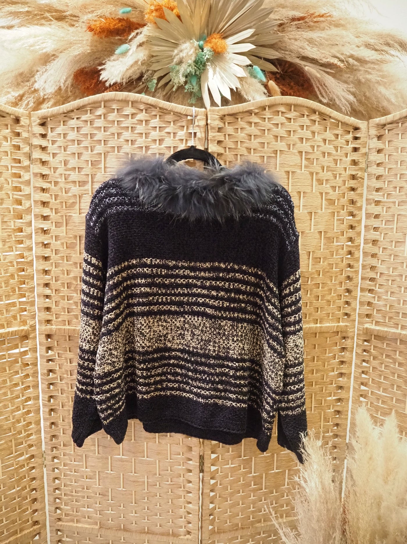 Olsen Blue fur neck jumper M